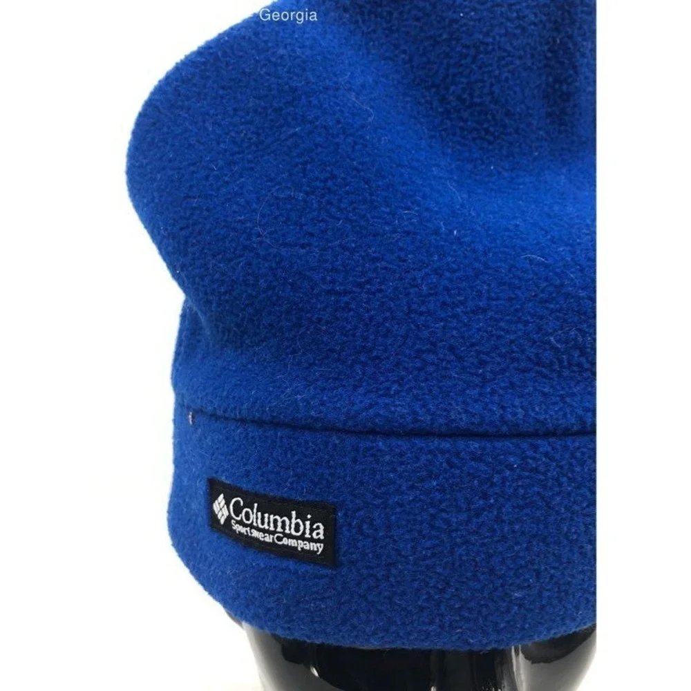 Columbia Blue 90s Fleece Usa Made Beanie Y2k Vintage Extra Tall - Size S/m